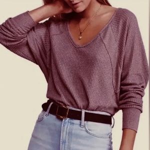 Free People Santa Clara Thermal Sweater Waffle Knit Cotton Mulberry Small